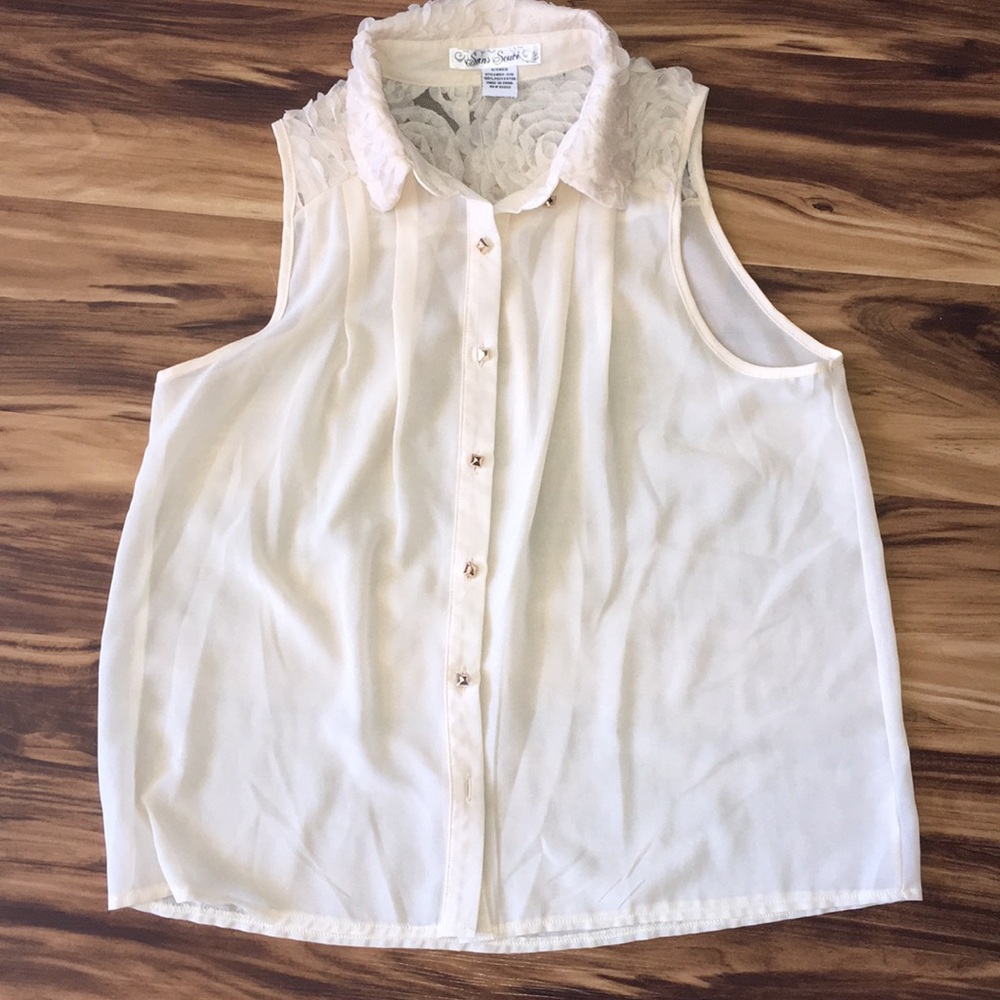 Sheer cream button down blouse